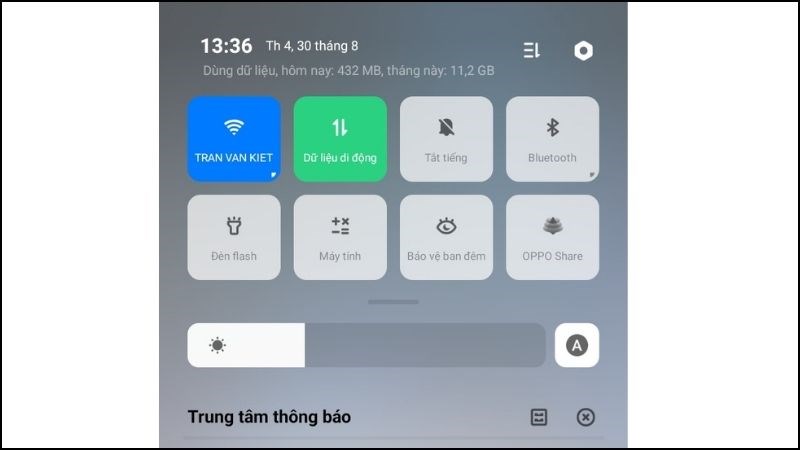 Vuốt xuống để hi&ecirc;n thị menu truy cập nhanh