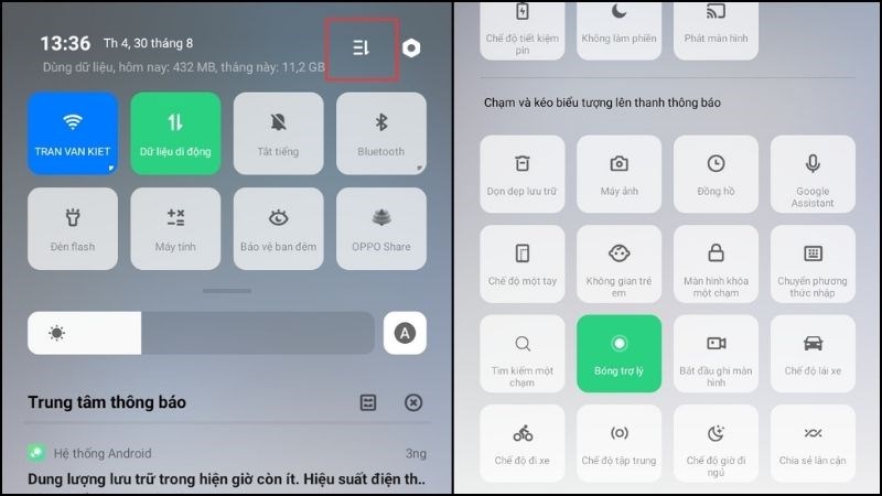 Nhấn biểu tượng menu để mở rộng danh s&aacute;ch tiện &iacute;ch