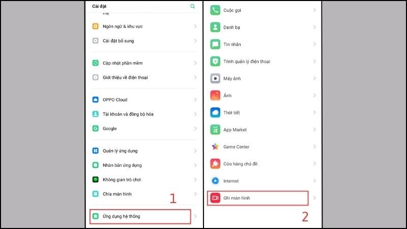 Chọn mục Ứng dụng hệ thống >> Ghi m&agrave;n h&igrave;nh