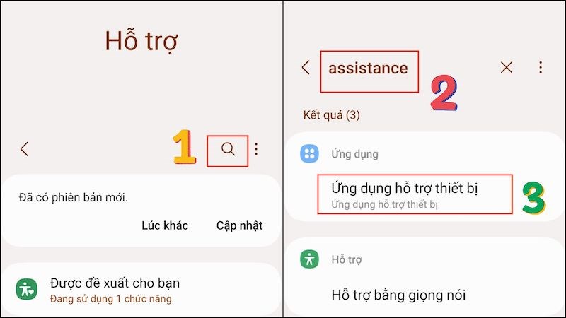 T&igrave;m kiếm mục Assistance ở c&agrave;i đặt tr&ecirc;n điện thoại
