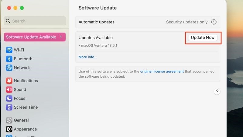Nhấn n&uacute;t Update Now (Cập nhật ngay b&acirc;y giờ)