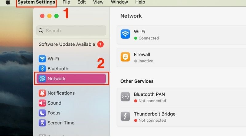 Chọn Network trong System Settings để quản lý mạng Wifi