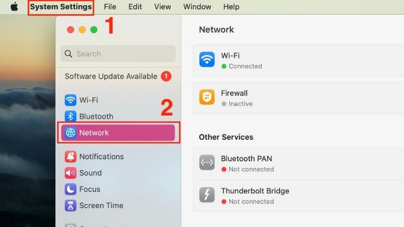 Chọn Systems Setting > Chọn Network