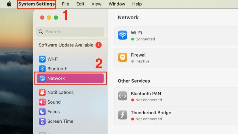 Nhấn v&agrave;o System Settings (C&agrave;i đặt hệ thống). Tại đ&acirc;y, bạn h&atilde;y nhấn chọn Network (Mạng)