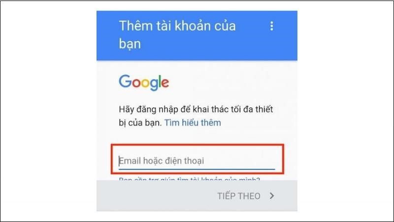 Nhập t&agrave;i khoản Google để mở kh&oacute;a điện thoại v&agrave; sử dụng 