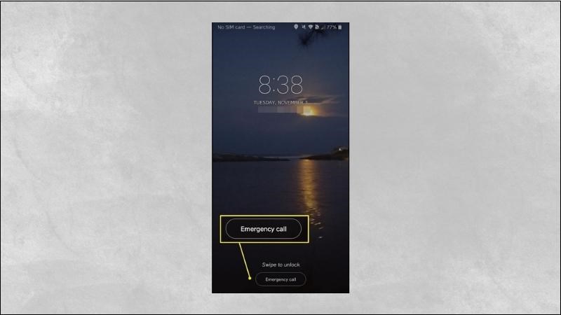 Nhấn d&ograve;ng chữ Emergency Call tr&ecirc;n giao diện m&agrave;n h&igrave;nh kh&oacute;a