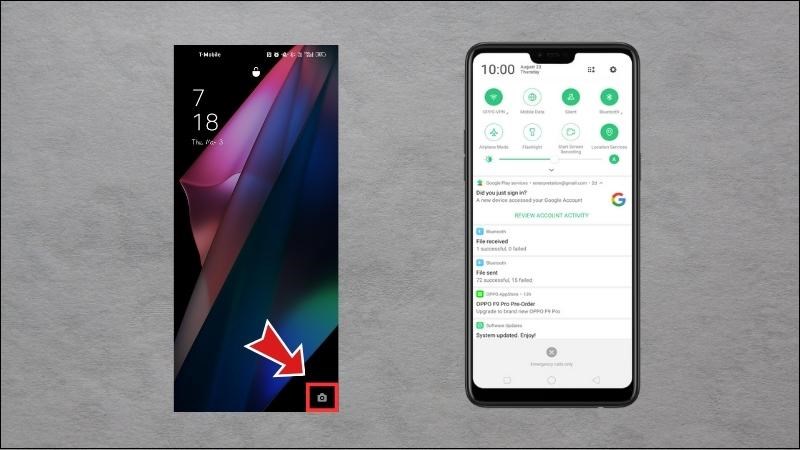 Mở ứng dụng Camera sau đ&oacute; k&eacute;o thanh th&ocirc;ng b&aacute;o xuống 