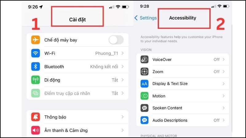 Nhấn vào mục Accessibility Nhấn vào mục Accessibility