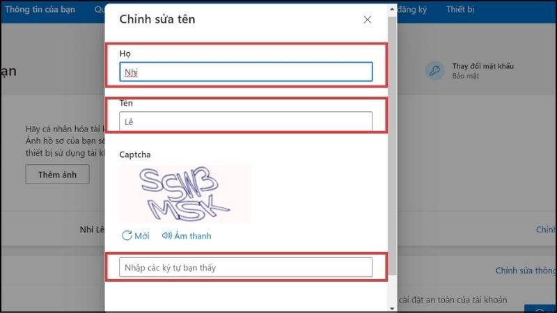 Thực hiện xóa username hiện tại của bạn và thêm tên Account mới