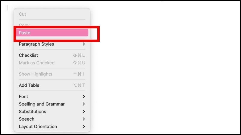 Bạn click chuột phải và lựa chọn “Paste” là khi đó máy tính sẽ thực hiện chèn nội dung vào tài liệu là hoàn tất