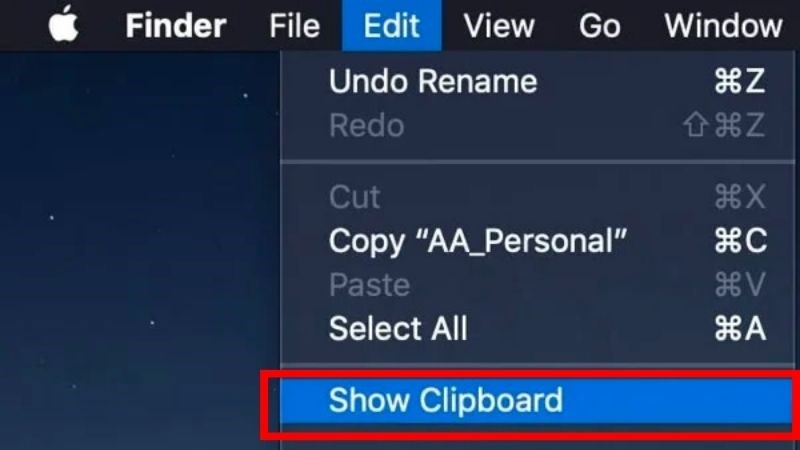 Truy cập nhập Finder > Edit > Show Clipboard