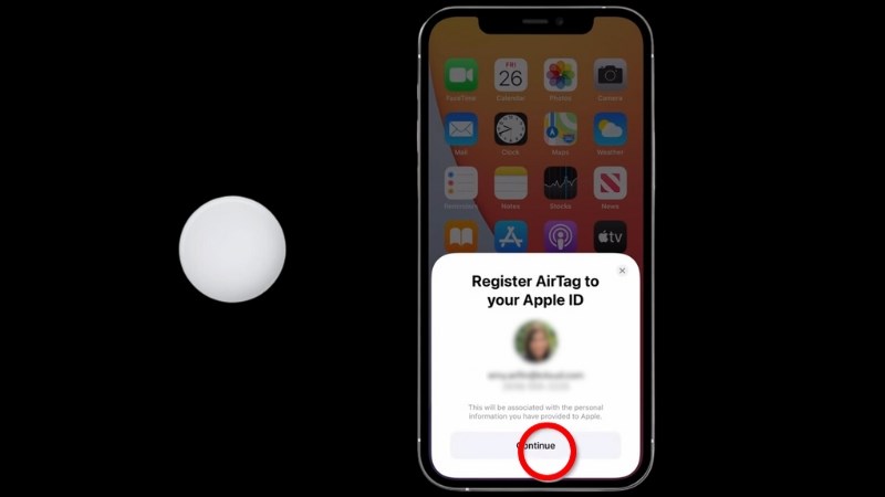 Bấm tiếp Continute để đăng ký AirTag