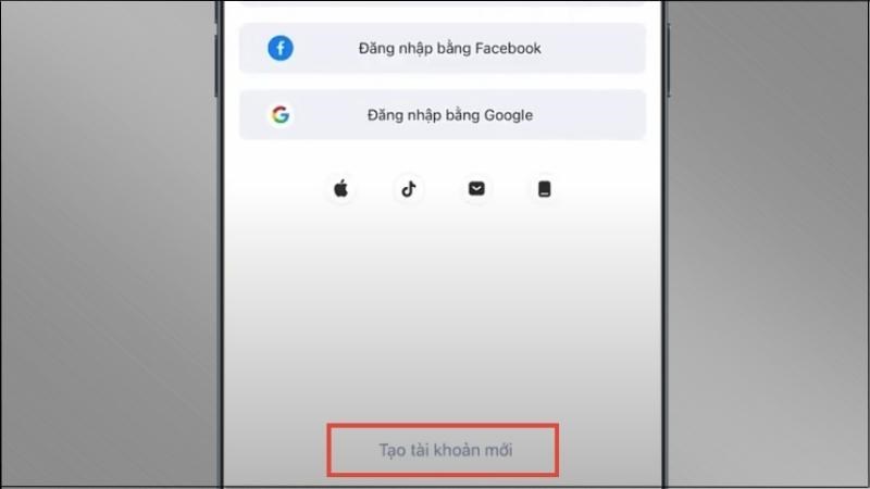 Chọn Tạo t&agrave;i khoản mới