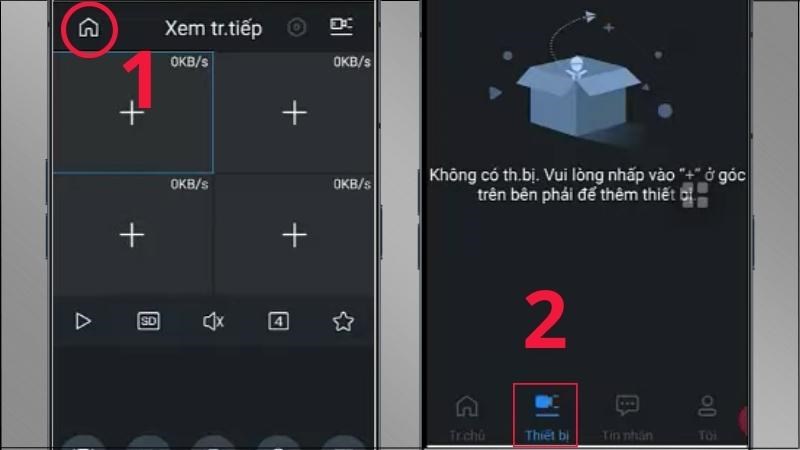 Nhấn chọn biểu tượng ng&ocirc;i nh&agrave; > Chọn Thiết bị 