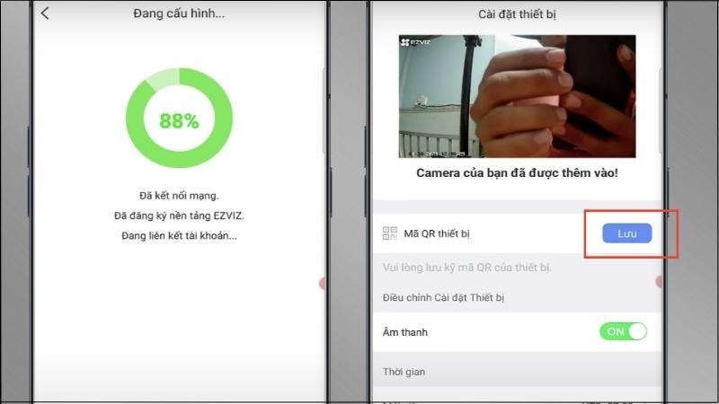 Sau khi kết nối th&agrave;nh c&ocirc;ng h&atilde;y chọn Lưu tại mục M&atilde; QR thiết bị