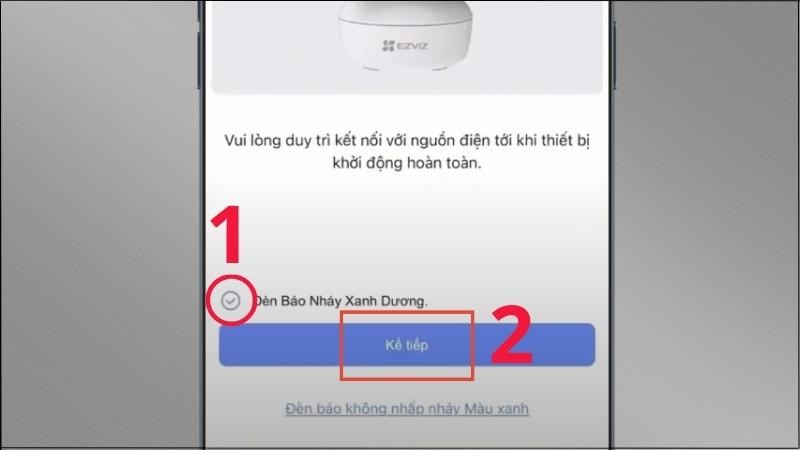 Click chọn Đ&egrave;n b&aacute;o nh&aacute;y xanh dương > Chọn Kế tiếp