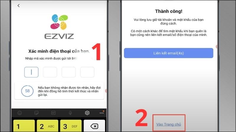 Nhập m&atilde; OTP > Chọn V&agrave;o trang chủ