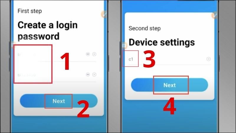 Đặt mật khẩu v&agrave; t&ecirc;n > Chọn Next