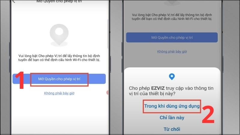 Chọn Mở Quyền cho ph&eacute;p vị tr&iacute; > Chọn Trong khi d&ugrave;ng ứng dụng