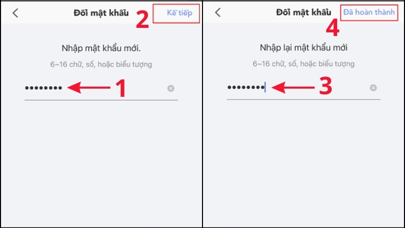 Nhập lần lượt mật khẩu cũ v&agrave; mật khẩu mới v&agrave;o
