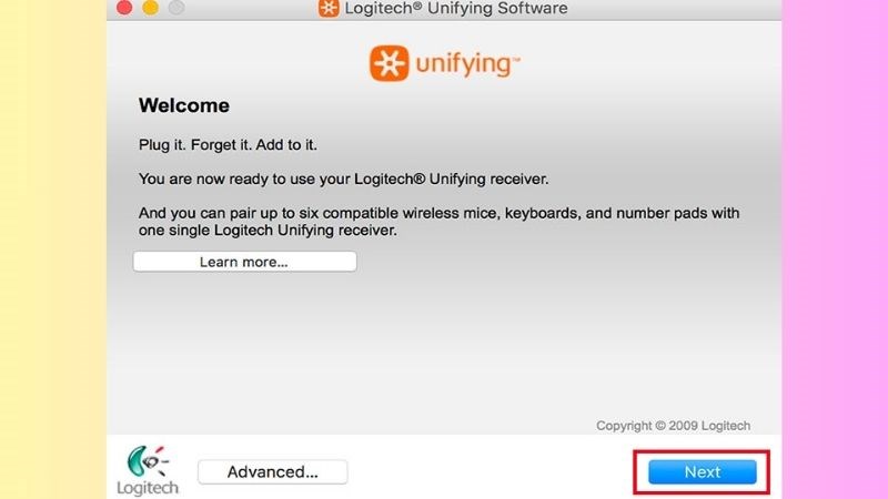 Sau khi tải Unifying về m&aacute;y > bấm Next để tiếp tục
