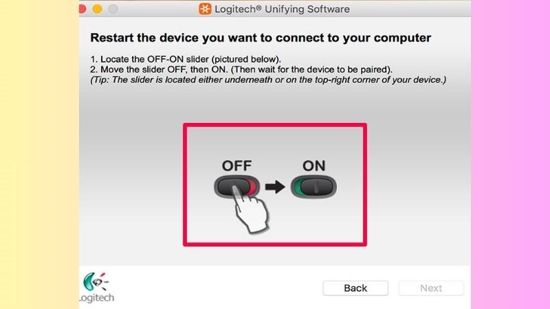 Bạn cần bật con chuột cần kết nối để Unifying Receiver thu được t&iacute;n hiệu.