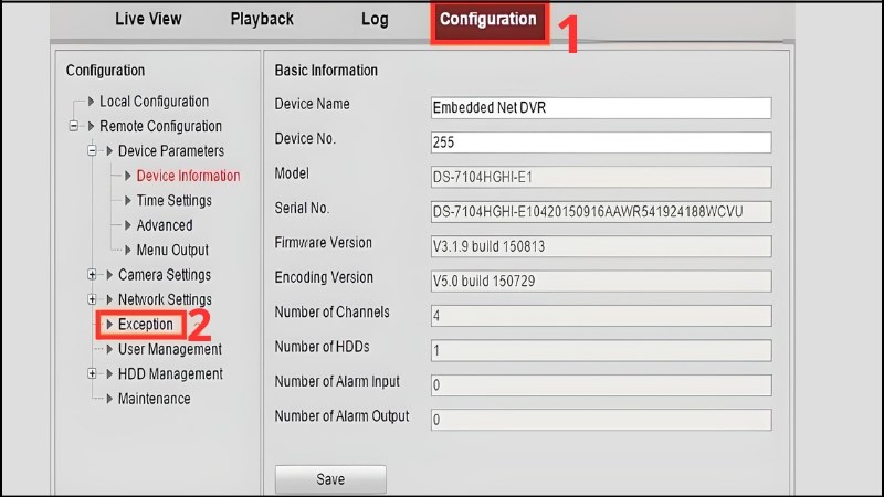 z Vào mục Configruration > Chọn Exception