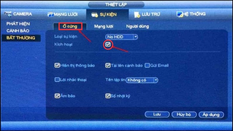 z Chọn đến mục Ổ cứng > Bỏ các dấu tick đã được chọn sẵn ở mục Kích hoạt > Chọn Áp dụng