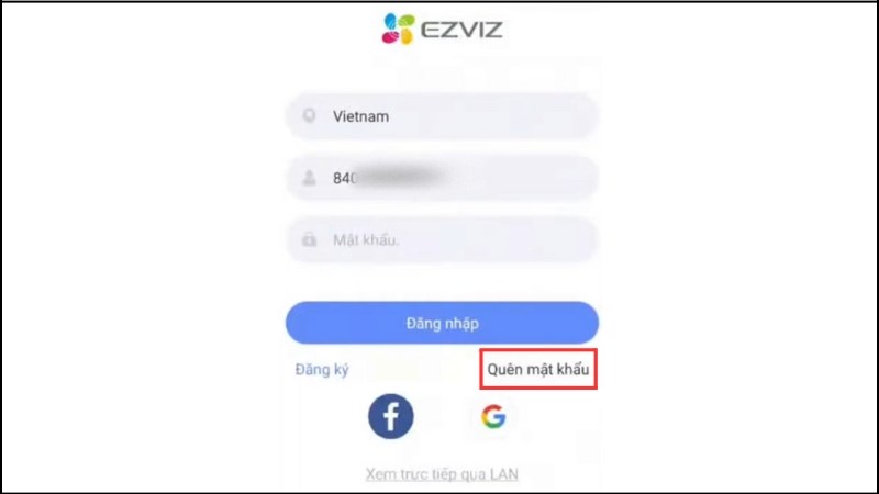 Nhấn vào tùy chọn Quên mật khẩu