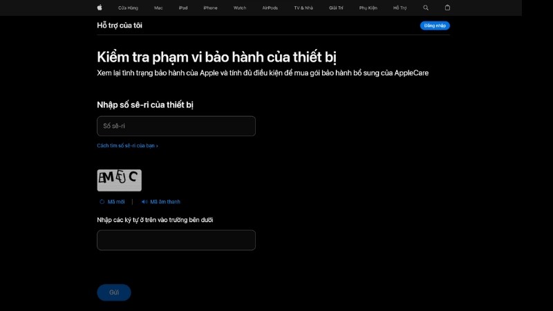 Bạn hãy vào trang web Check Coverage Apple, sau đó nhập số IMEI