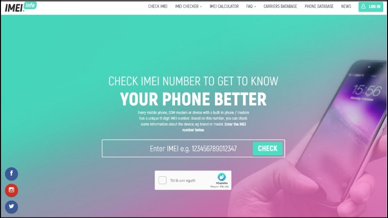 Giao diện trang web imei.info