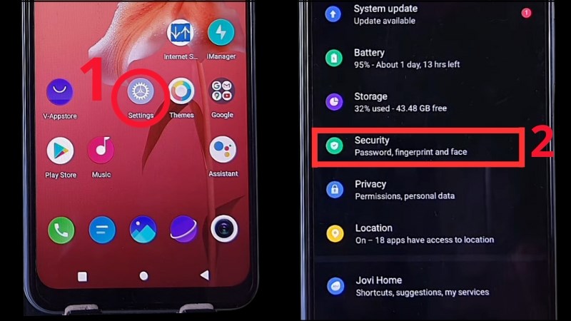 Truy cập ứng dụng Cài đặt (Settings) > chọn mục Bảo mật (Security)
