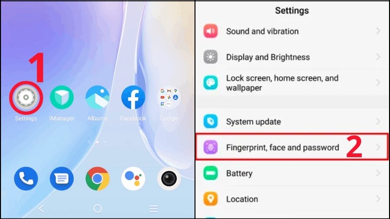 Vào Cài đặt, chọn Dấu vân tay và mật khẩu