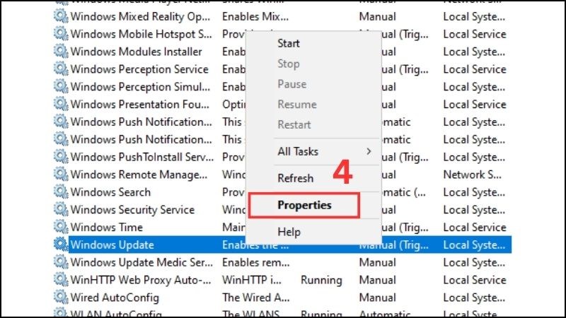 Chọn thẻ Properties ở Windows Update