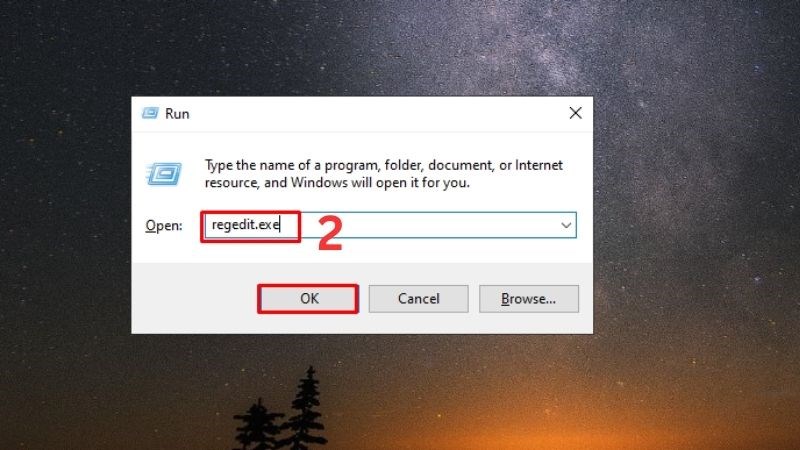 Gõ regedit.exe để mở Registry Edito