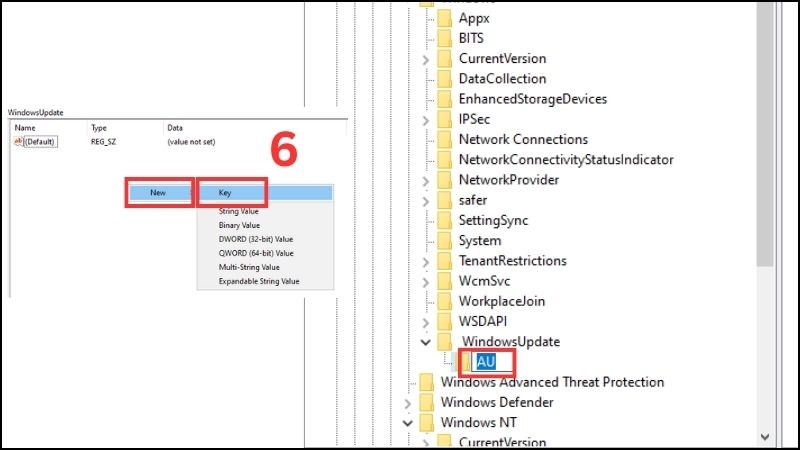 Nhấn chuột phải để tạo tiếp một thư mục AU (Automatic Updates)