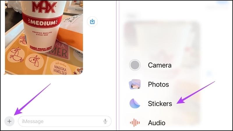 Mở cuộc hội thoại v&agrave; chọn Stickers