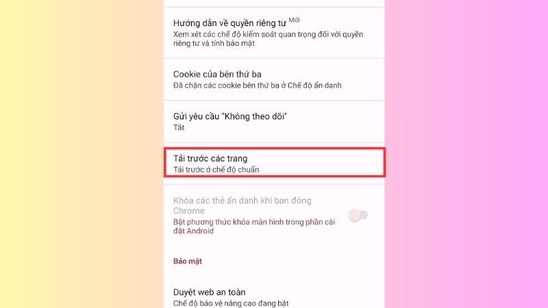 Ấn v&agrave;o Tải trước c&aacute;c trang