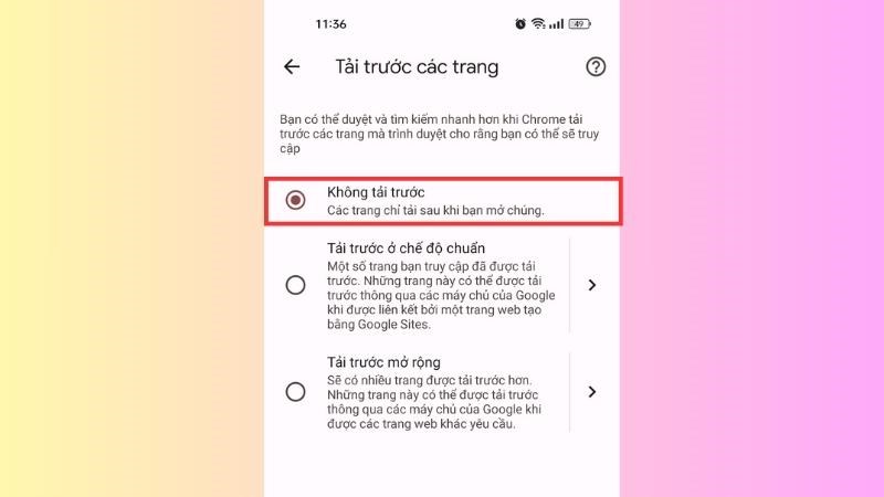 Nhấn chọn tuỳ chọn Kh&ocirc;ng tải trước