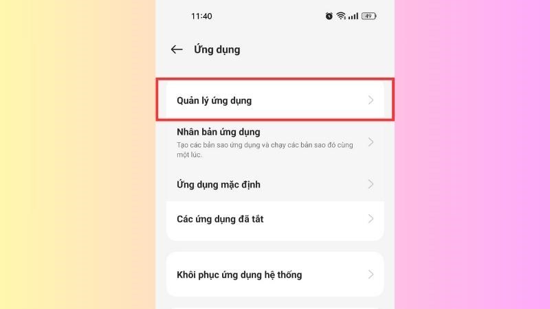 Chọn Quản l&yacute; ứng dụng