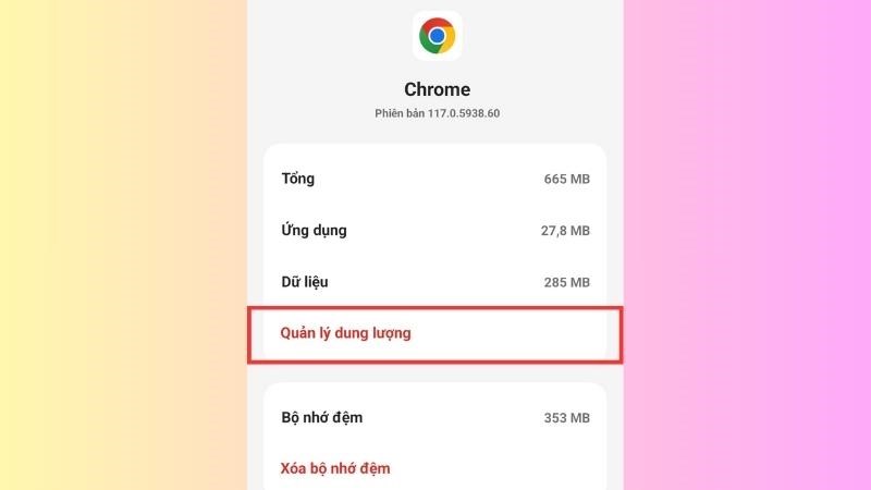 Nhấn chọn v&agrave;o Quản l&yacute; dung lượng