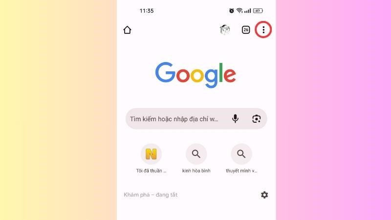 Nhấn v&agrave;o biểu tượng ba dấu chấm ở g&oacute;c tr&ecirc;n b&ecirc;n phải của m&agrave;n h&igrave;nh