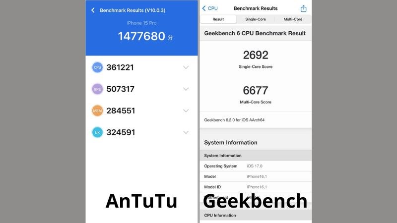 Điểm đánh giá hiệu năng AnTuTu và Geekbench của iPhone 15 Pro Điểm đánh giá hiệu năng AnTuTu và Geekbench của iPhone 15 Pro