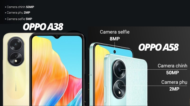 Camera trước của OPPO A38 sẽ c&oacute; độ ph&acirc;n giải k&eacute;m hơn so với OPPO A58