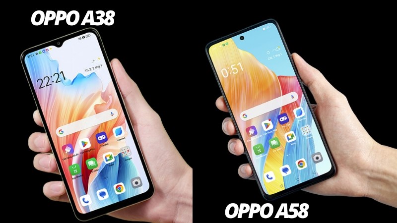 OPPO A38 sở hữu k&iacute;ch thước m&agrave;n h&igrave;nh nhỏ hơn so với OPPO A58