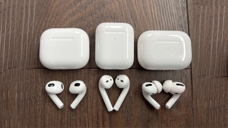 Hình ảnh so sánh giữa AirPods 3 - AirPods 2 - AirPods Pro 2 Hình ảnh so sánh giữa AirPods 3 - AirPods 2 - AirPods Pro 2