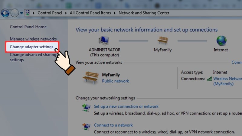 Chọn Change adapter settings