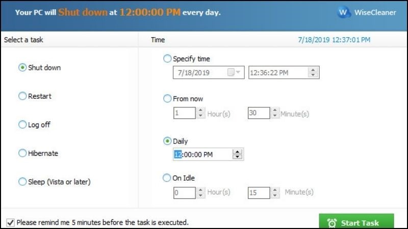 Phần mềm Wise Auto Shutdown