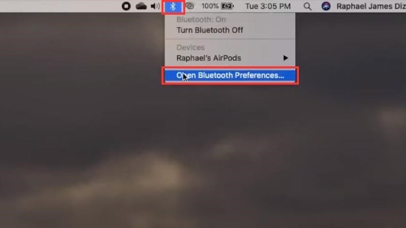 Nhấn chọn Open Bluetooth Preferences...