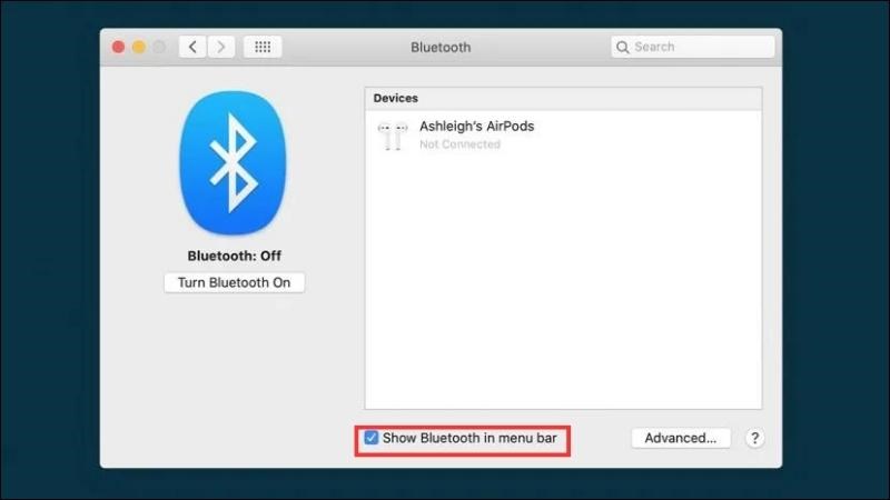 Tiến hành tích chọn dòng chữ Show Bluetooth in menu bar